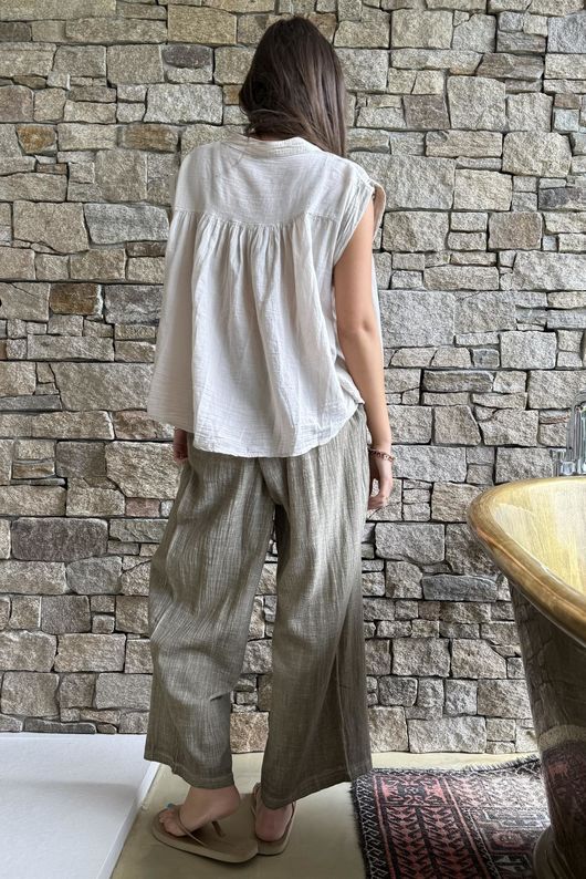 Elsie Pure Cotton Cap Sleeve Blouse Stone